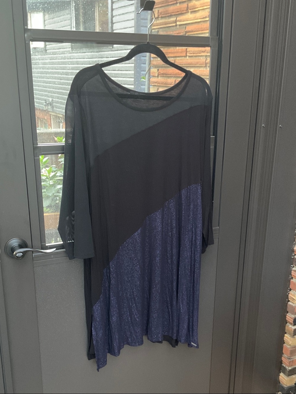 mblm Black and Navy Sheer Diagonal Panel Tunic